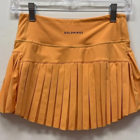 Gold Hinge Sunrise Orange Pleated Tennis Skirt, Size Small - Picture 9 of 12